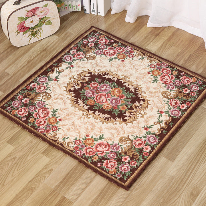 Moroccan living room carpet in ivory floral motif patterned carpet acrylic non-slip machine washable carpet | Bowlift