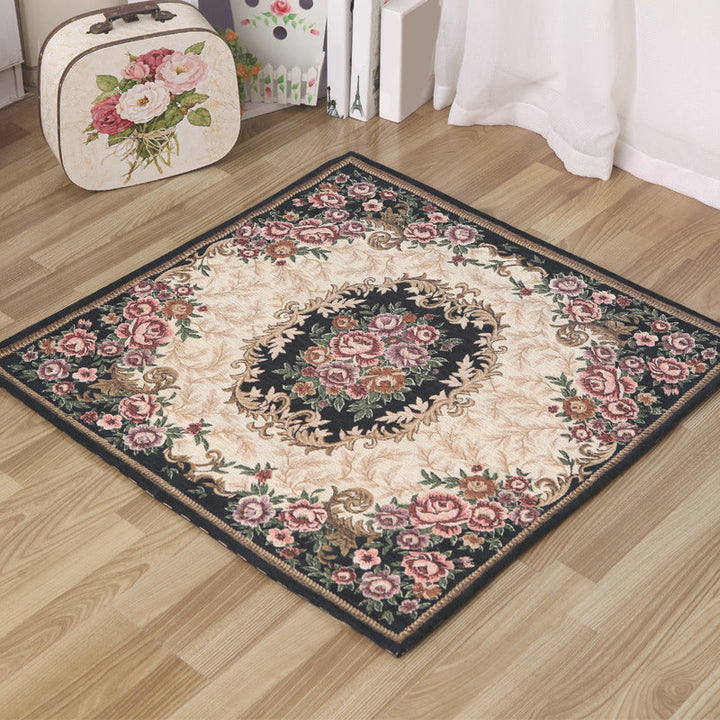 Moroccan living room carpet in ivory floral motif patterned carpet acrylic non-slip machine washable carpet | Bowlift