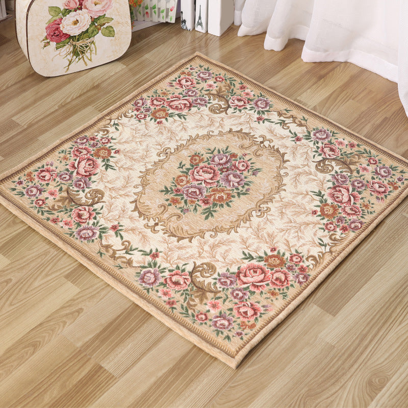 Moroccan living room carpet in ivory floral motif patterned carpet acrylic non-slip machine washable carpet | Bowlift