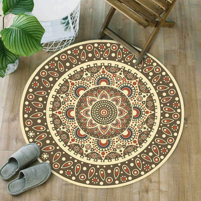 Blue and Brown Moroccan Carpet Flannel Floral Print Carpet Washable Non-Slip Backing Carpet for Living Room | Bowlift