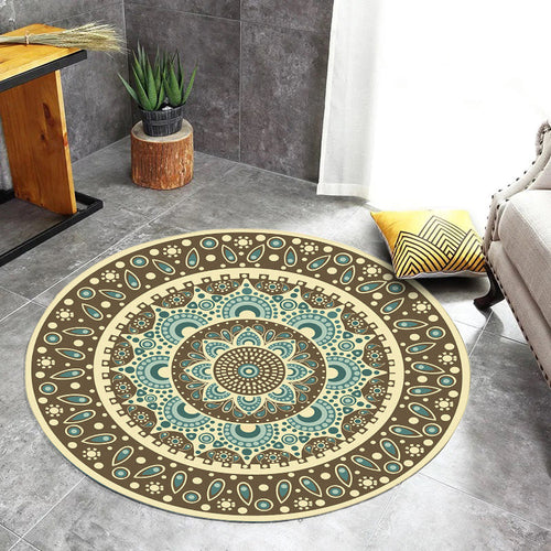 Blue and Brown Moroccan Carpet Flannel Floral Print Carpet Washable Non-Slip Backing Carpet for Living Room | Bowlift