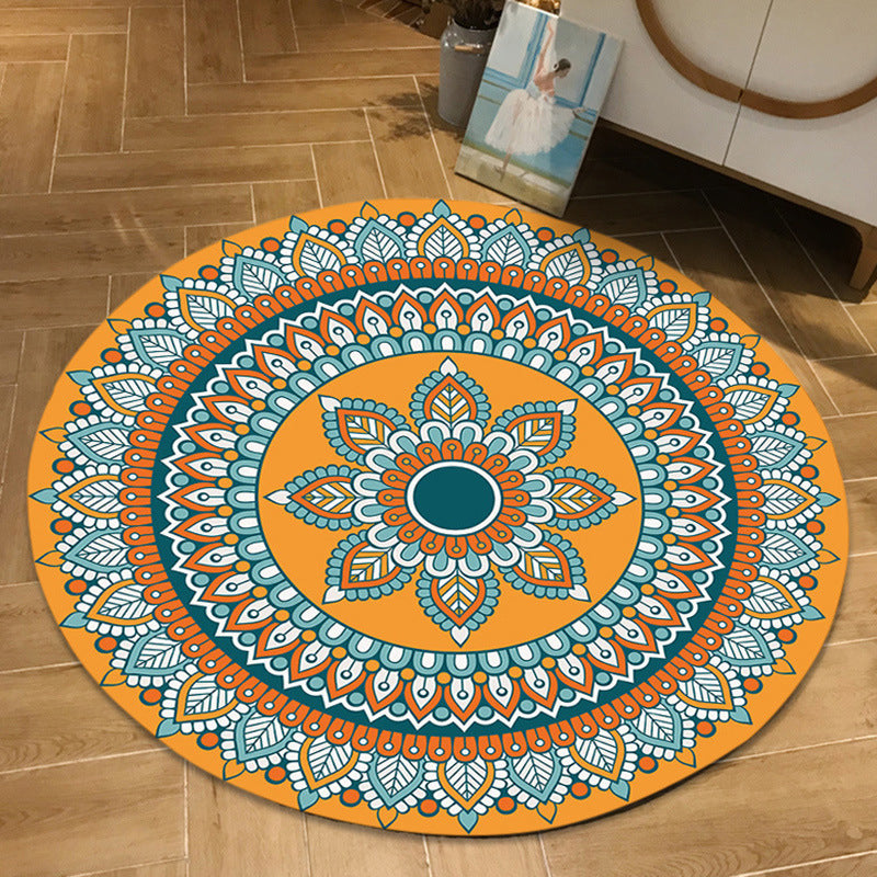 Brown and Yellow Persian Carpet Flannel Floral Print Carpet Washable Non-Slip Back Carpet for Living Room | Bowlift
