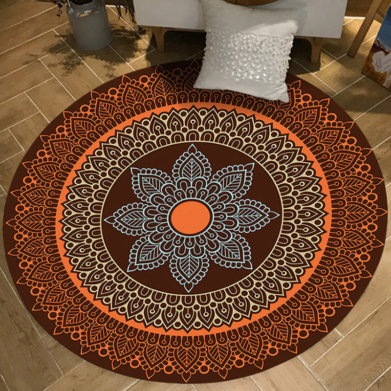 Brown and Yellow Persian Carpet Flannel Floral Print Carpet Washable Non-Slip Back Carpet for Living Room | Bowlift
