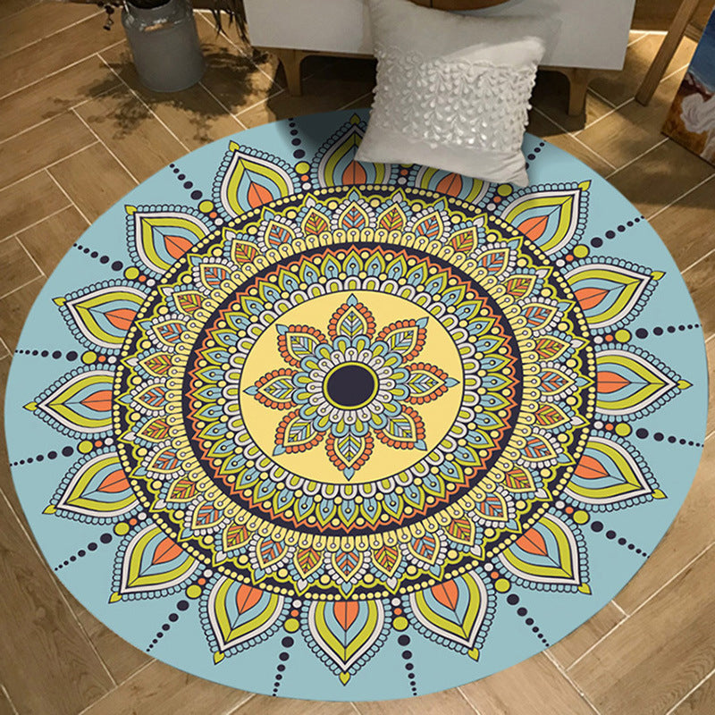 BowLift | Moroccan Floral Pattern Rug Pink and Blue Flannel Rug Machine Washable Non-Slip Rug for Bedroom