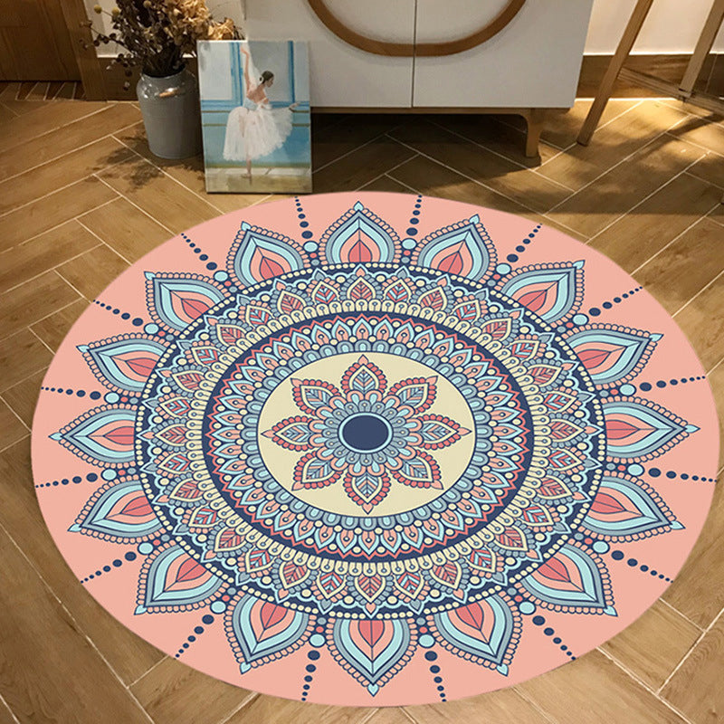 BowLift | Moroccan Floral Pattern Rug Pink and Blue Flannel Rug Machine Washable Non-Slip Rug for Bedroom