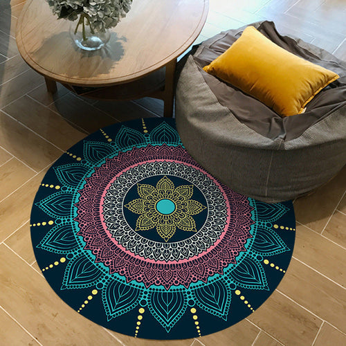 BowLift | Moroccan Floral Pattern Rug Pink and Blue Flannel Rug Machine Washable Non-Slip Rug for Bedroom