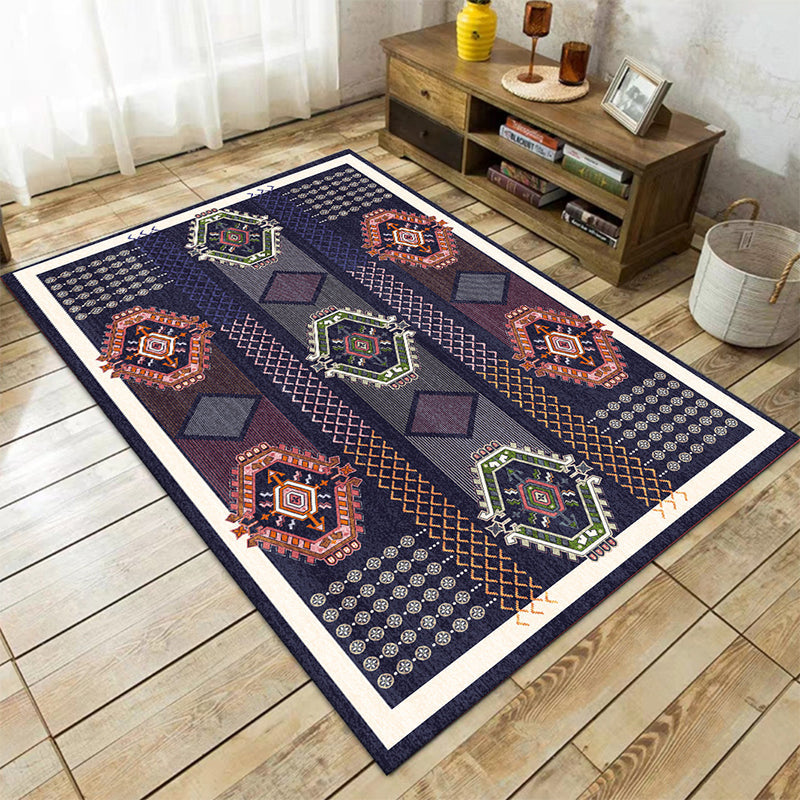BowLift | Tribal Southwestern Rug in Blue Chevron Diamond Pattern Rug Polyester  
Pet-friendly Rug for Home Decor