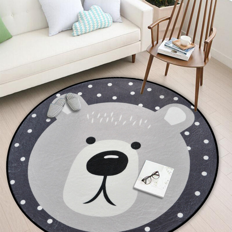 BowLift | Casual Kids Rug in Black and Gray Animal Pattern Rabbit Bear Fox Panda Rug Polyester Washable Rug for the Children's Room