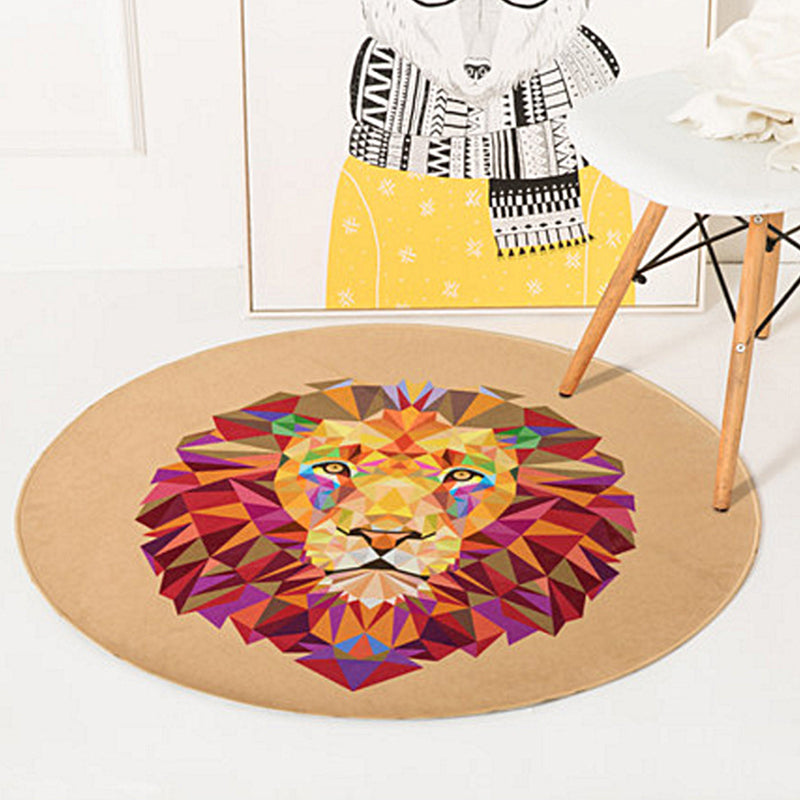 BowLift | Children's Room Rug in Orange and Ivory Animal Rabbit Lion Fox Print Rug Polyester Non-Slip Area Rug