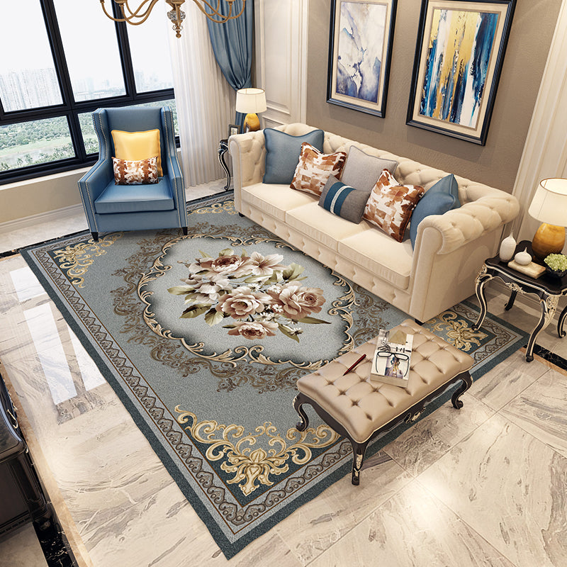 BowLift | Persian Moroccan carpet in blue and red medallion floral pattern carpet made of polyester washable carpet for home decor