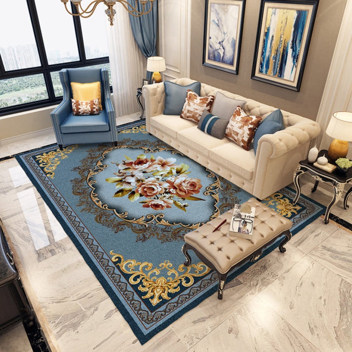 Persian Moroccan Carpet in Blue and Red Medallion Flower Petal Pattern Carpet Polyester Washable Carpet for Indoor Decoration | Bowlift