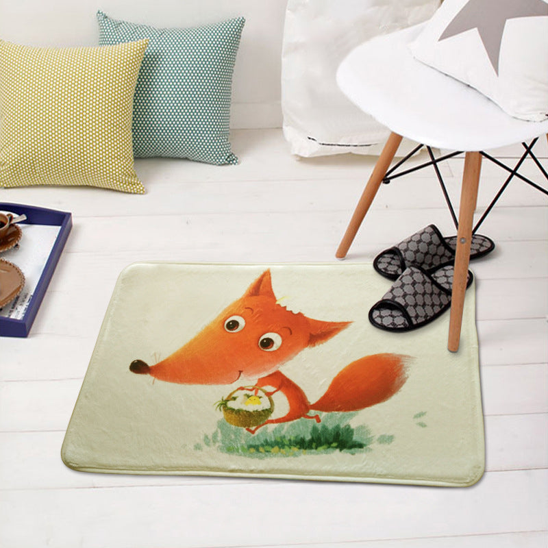 BowLift | Green and White Children's Room Carpet Kids Animal Peek Hedgehog Pig Fox Pattern Rug Polyester Non-Slip Underlay Carpet