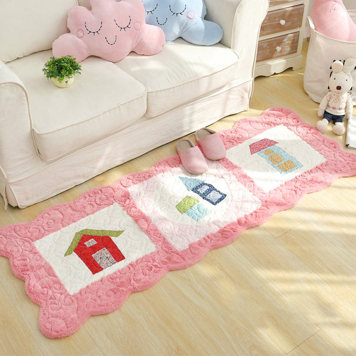 BowLift | Novelty House Pattern Rug Green and Gray Children's Rug Polyester Washable Pet-Friendly Non-Slip Rug for Children's Room