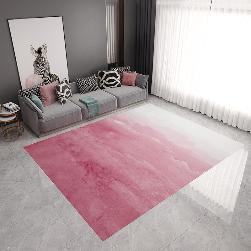 Stylish watercolor pattern rug blue and pink modern rug flannel pet-friendly washable rug for the living room | Bowlift
