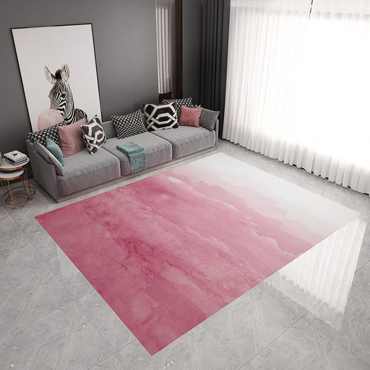 Stylish watercolor pattern rug blue and pink modern rug flannel pet-friendly washable rug for the living room | Bowlift