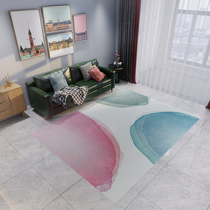 Stylish watercolor pattern rug blue and pink modern rug flannel pet-friendly washable rug for the living room | Bowlift