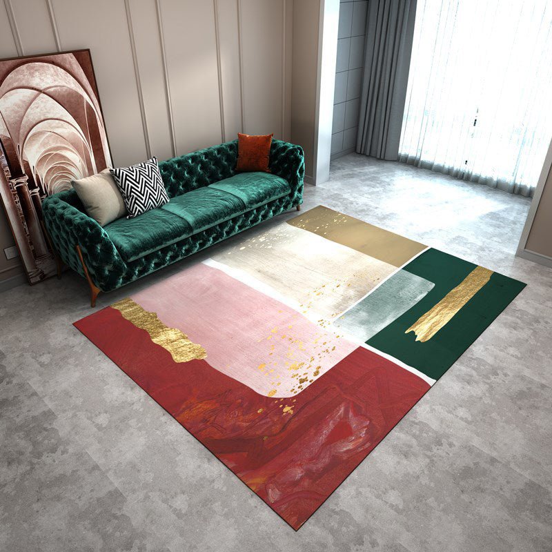 Nordic Colorblock Abstract Rug Red and Blue Modern Rug Polyester Washable Pet-Friendly Non-Slip Rug for the Living Room | Bowlift