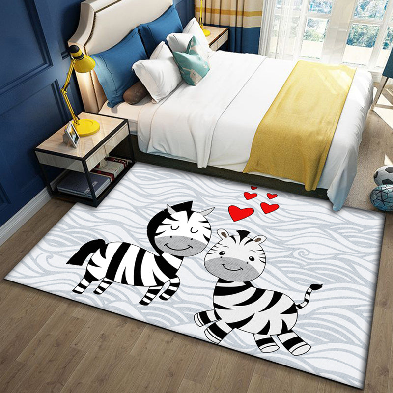 BowLift | Beautiful multicolored children's carpet polyester animal pattern rug washable pet-friendly non-slip rug for the children's room