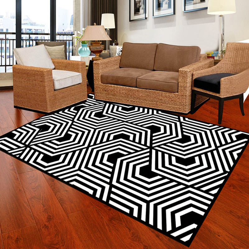 Modernist geometric pattern rug black polyester rug non-slip pet-friendly washable rug for bedroom | Bowlift