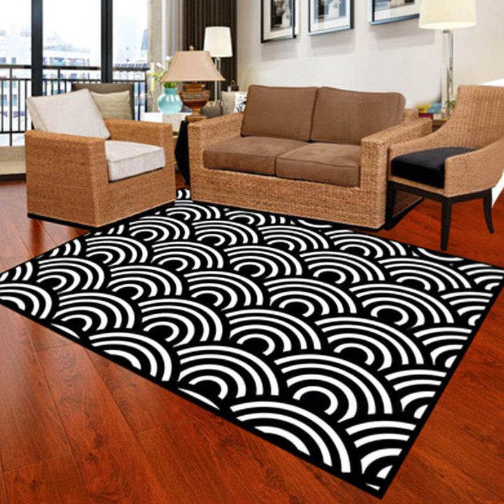 Modernist geometric pattern rug black polyester rug non-slip pet-friendly washable rug for bedroom | Bowlift