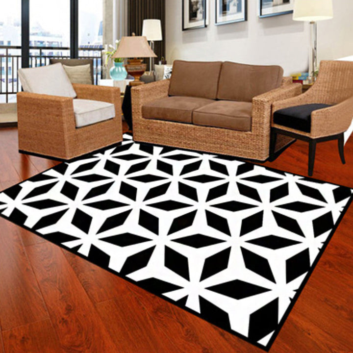Modernist geometric pattern rug black polyester rug non-slip pet-friendly washable rug for bedroom | Bowlift