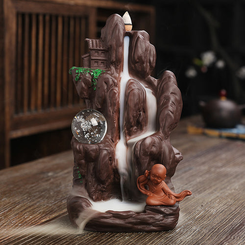 Serene Waterfall Ceramic Incense Fountain