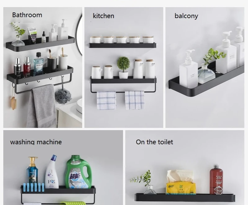 ALUMAX – Black Aluminum Corner Shelf without Drilling Bowlift