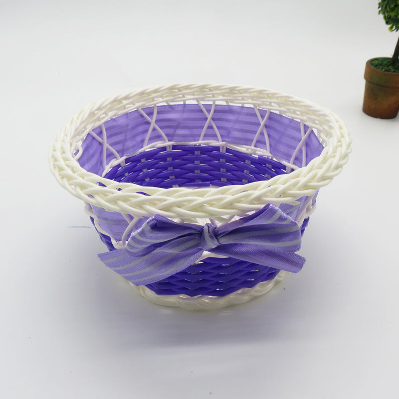Decorative Ribbon-Trimmed Woven Basket Bowlift