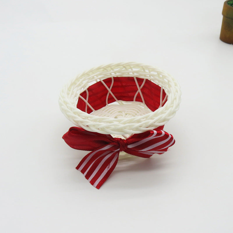Decorative Ribbon-Trimmed Woven Basket Bowlift