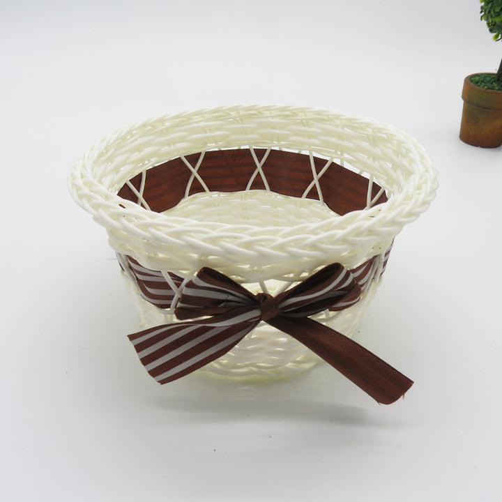 Decorative Ribbon-Trimmed Woven Basket Bowlift