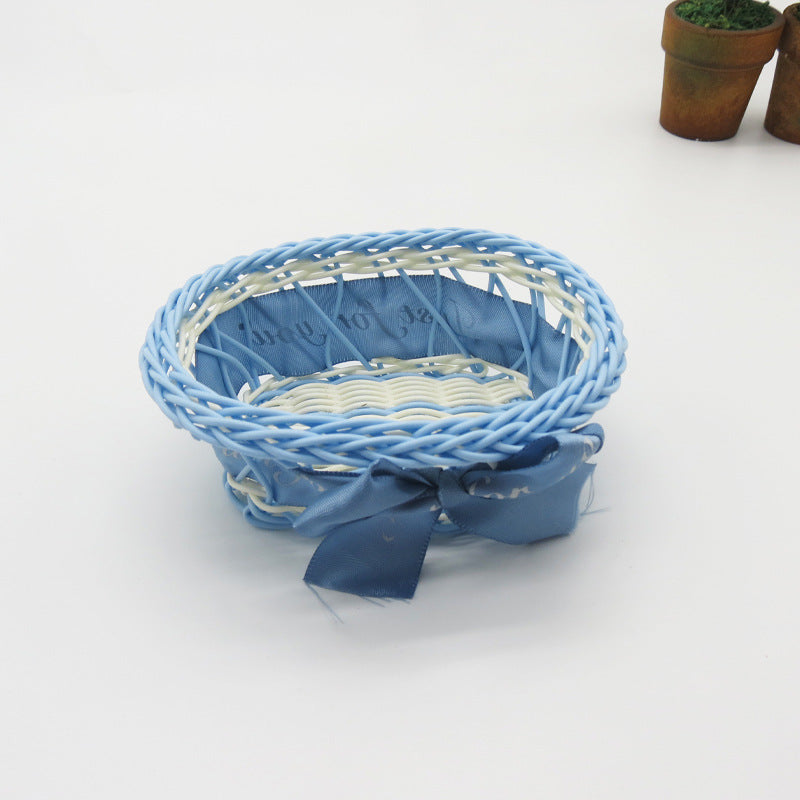 Decorative Ribbon-Trimmed Woven Basket Bowlift