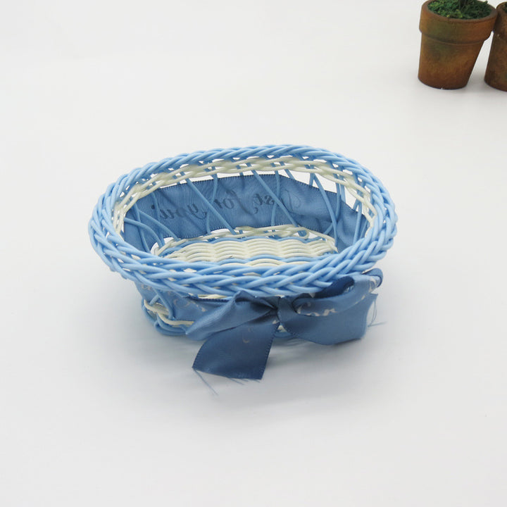 Decorative Ribbon-Trimmed Woven Basket Bowlift