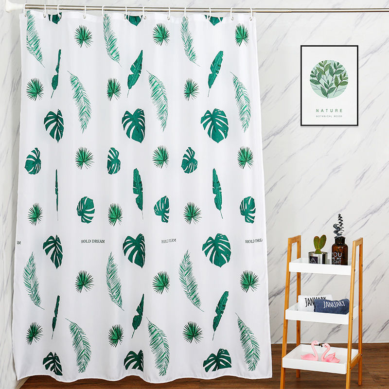 Tropical Leaf Print Shower Curtain Bowlift