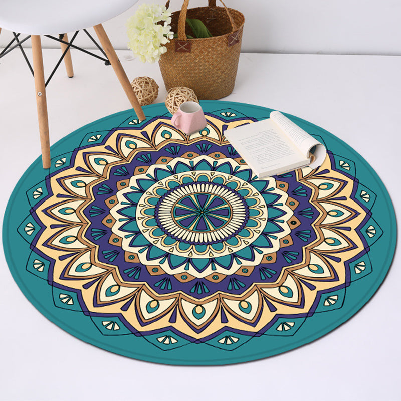 BowLift | Tribal Southwest Rug Blue Polyester Rug Non-slip Back Rug for Bedroom
