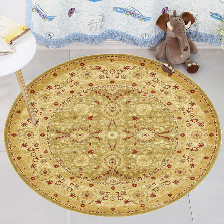 BowLift | Retro Medallion Rug Yellow Tribal Rug Polyester non-slip backing washable rug for living room