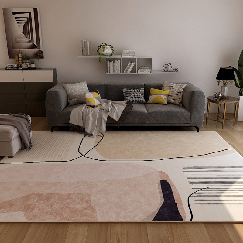 BowLift | Scandinavian New Arrivals Rug in Ivory Color Block Stripes Print Rug Polyester Washable Rug for the Living Room