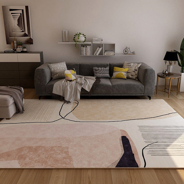 BowLift | Scandinavian New Arrivals Rug in Ivory Color Block Stripes Print Rug Polyester Washable Rug for the Living Room