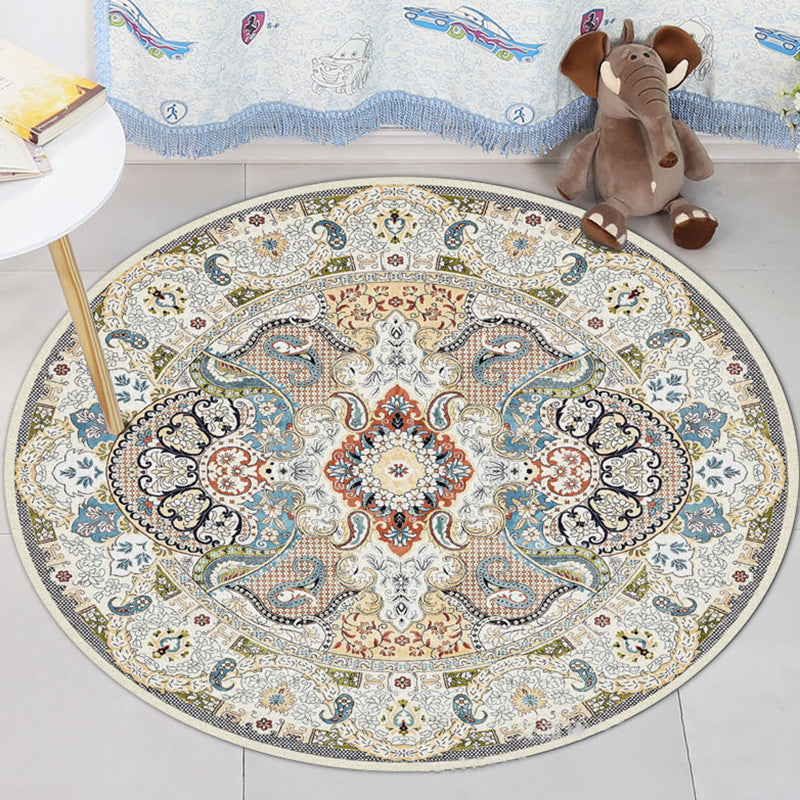 Blue and white Moroccan rug polyester floral Paisley rug anti-slip backing machine washable for living room | Bowlift
