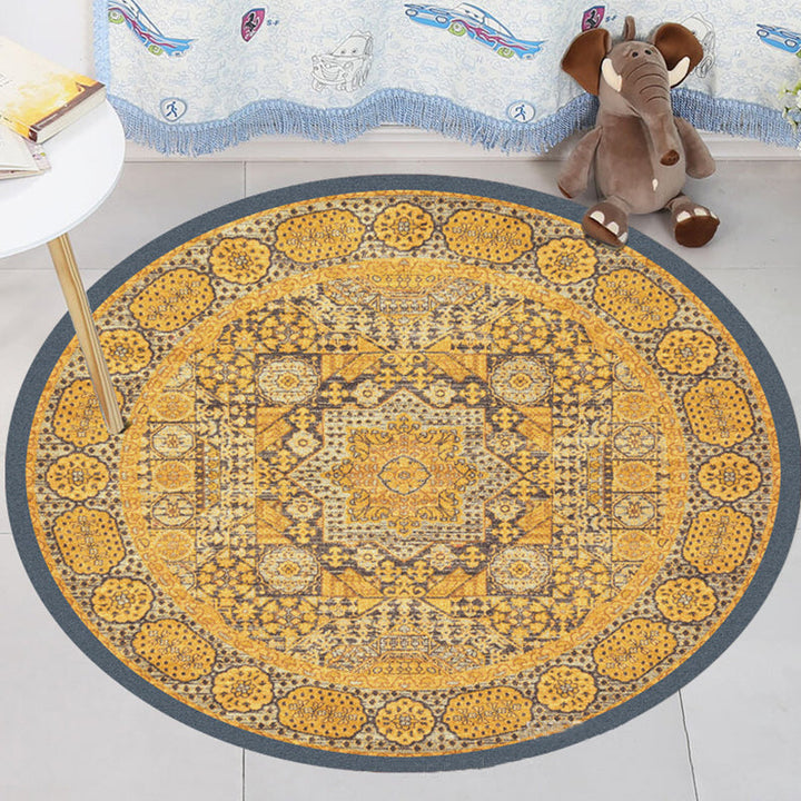 BowLift | Moroccan Flower Pattern Rug Yellow Polyester Rug Non-Slip Bathroom Machine Washable Rug for Bedroom