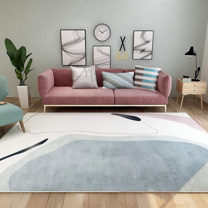 BowLift | Contemporary Color Block Print Rug in Ivory Novelty Rug Polyester Washable Area Rug for Bedroom