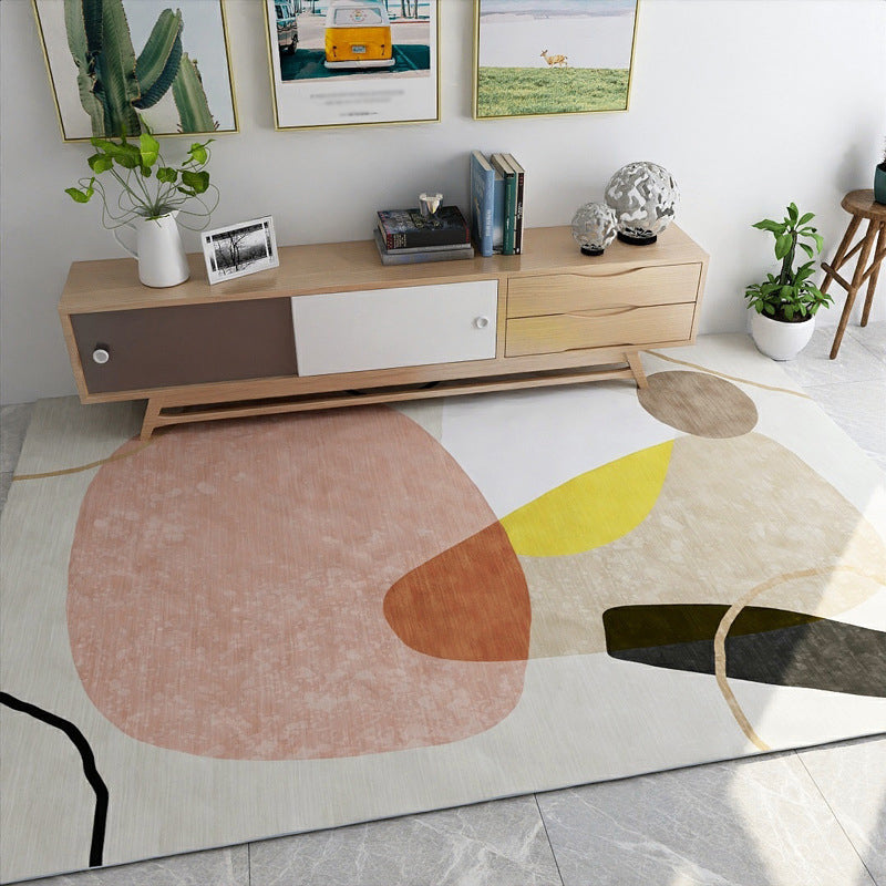 BowLift | Modern Color Block Stripe Print Carpet in IVORY Novelty Carpet Polyester Washable Area Carpet for Living Room