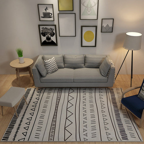BowLift | Casual Novelty Rug in Ivory Geometry Stripes Triangle Print Rug Polyester Washable Rug for Home Decoration