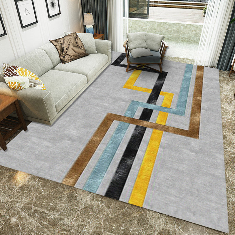 Modern striped patterned rug gray polyester rug washable rug for the living room | Bowlift