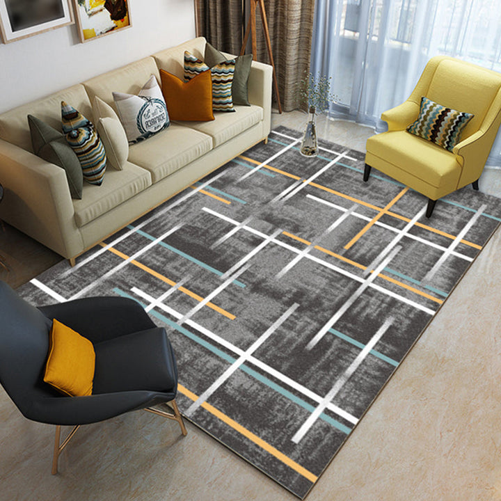 BowLift | Novelty Bedroom Rug in Brown and Ivory Geometric Stripes Print Rug Polyester Washable Rug
