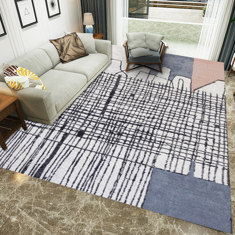 BowLift | Simple Novelty Carpet in White Stripes Geometric Print Area Rug Polyester Washable Carpet for Bedroom