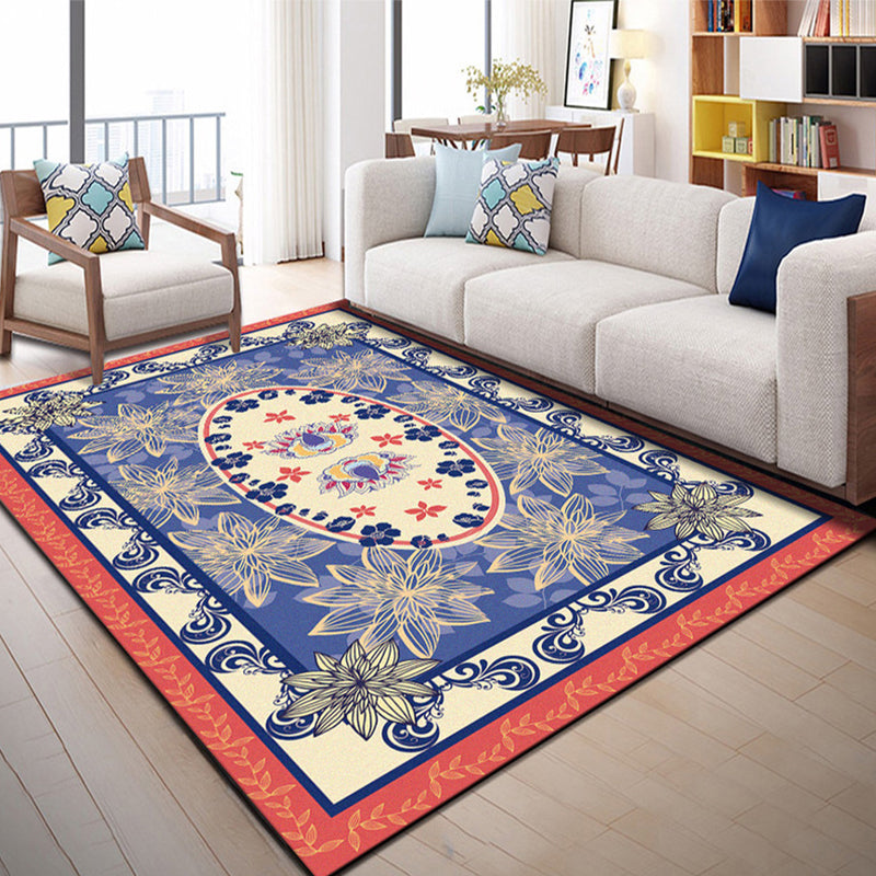 BowLift | Mediterranean Moroccan Rug Colorful Oval Flower Leaf Print Rug Polyester Non-Slip Area Rug for Home Decor
