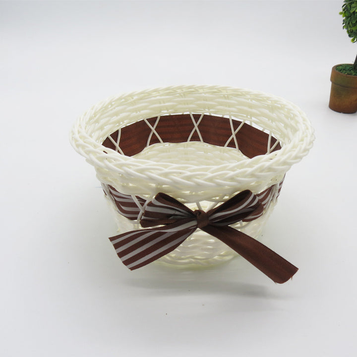 Decorative Ribbon-Trimmed Woven Basket Bowlift