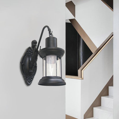 BowLift | Clear Glass Black/Bronze/Copper Wall Light Kerosene 1-Light Vintage Style Wall Lamp Light for Outdoor