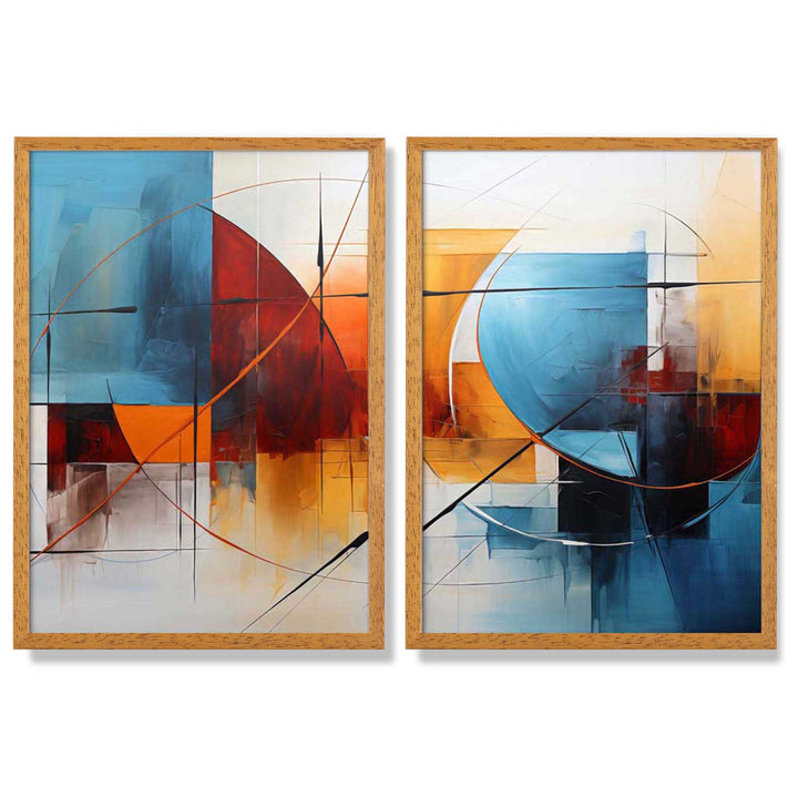 Abstract Colorful Watercolor Shapes Set of 2 Framed Art Prints | Bowlift