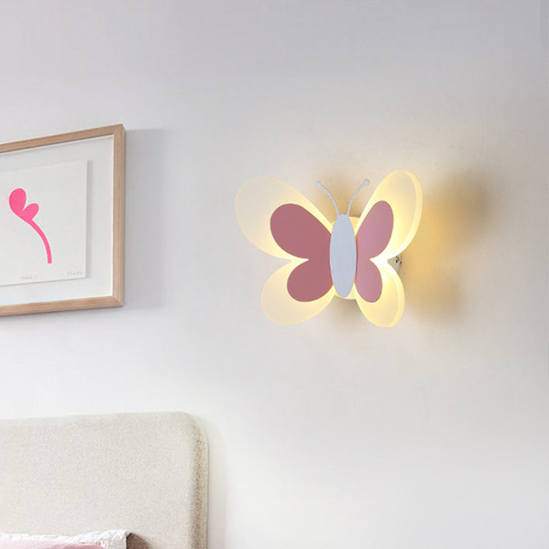 BowLift | Butterfly LED Wall Light Cartoon Acrylic Pink/White/Blue LED Wall Lighting in Warm/White Light for Kindergarten